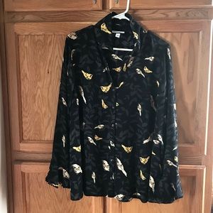 Charter Club Black Print Lace Pom Pom Sleeves